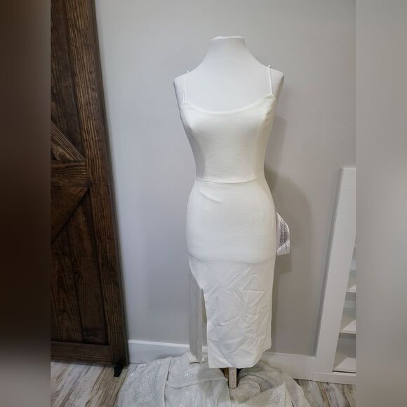 Dress The Population Rory Midi Dress Fringe NWT size Small White - Picture 3 of 6